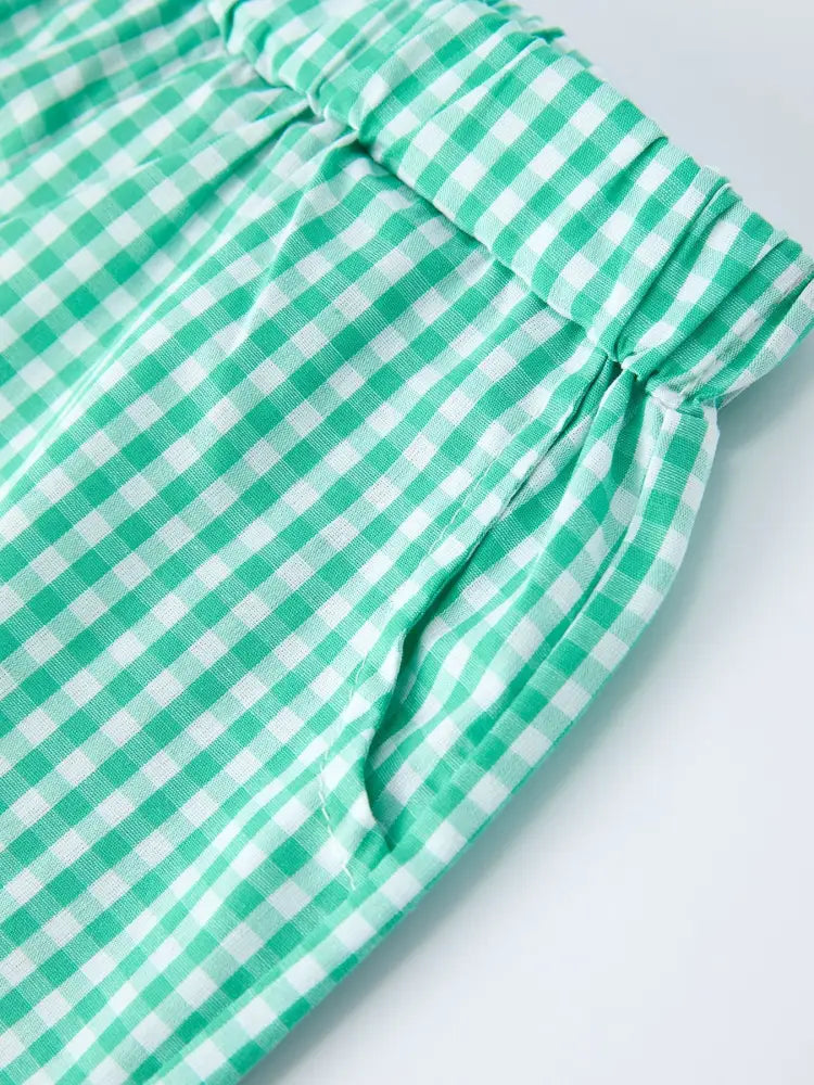 Pickle Ball Spring Gingham Embroidered Smocked Green Boys Shorts Set Outfit