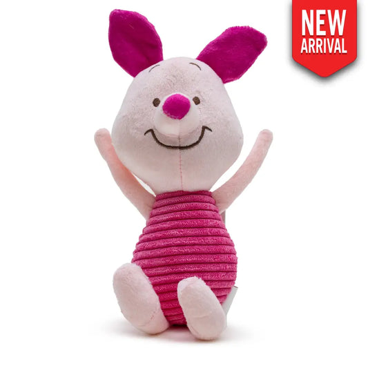 Dog Toy Squeaker Plush - Winnie the Pooh Piglet Arms Up Sitting Pose Dog Toy Squeaky Plush