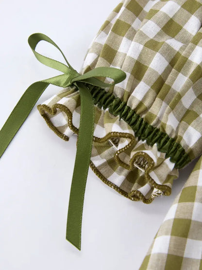 Green Plaid Fish Embroidered Baby Girls Smocked Dress Dress