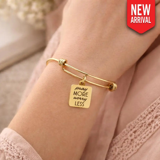 Pray More Worry Less Bracelet Christian Faith Jewelry Inspirational Religious Gift Gold Bangle Bracelet For Women