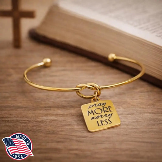 Pray More Worry Less Cuff Bracelet Faith Jewelry Christian Encouragement Gift Gold Bracelet Inspirational Religious