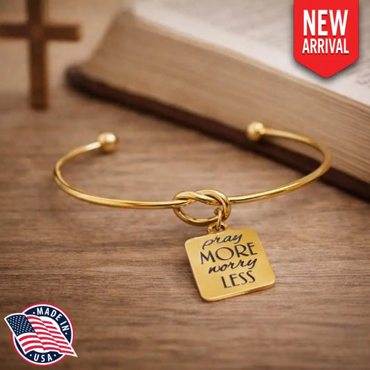Pray More Worry Less Cuff Bracelet Faith Jewelry Christian Encouragement Gift Gold Bracelet Inspirational Religious