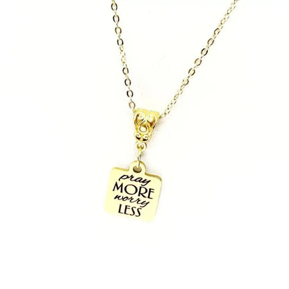 Pray More Worry Less Necklace Faith Jewelry Christian Encouragement Gift Gold Pendant Inspirational Religious Necklace