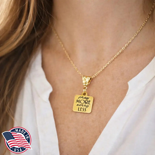Pray More Worry Less Necklace Faith Jewelry Christian Encouragement Gift Gold Pendant Inspirational Religious Necklace