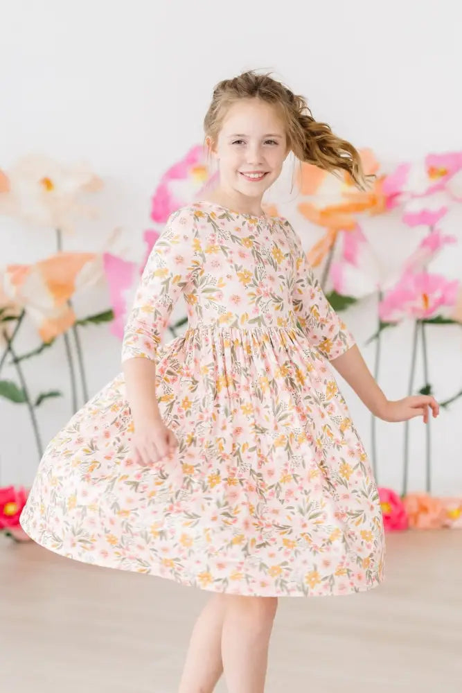 Pretty Peachy 3/4 Sleeve Pocket Twirl Dress - Twirl Pocket Dress 3/4