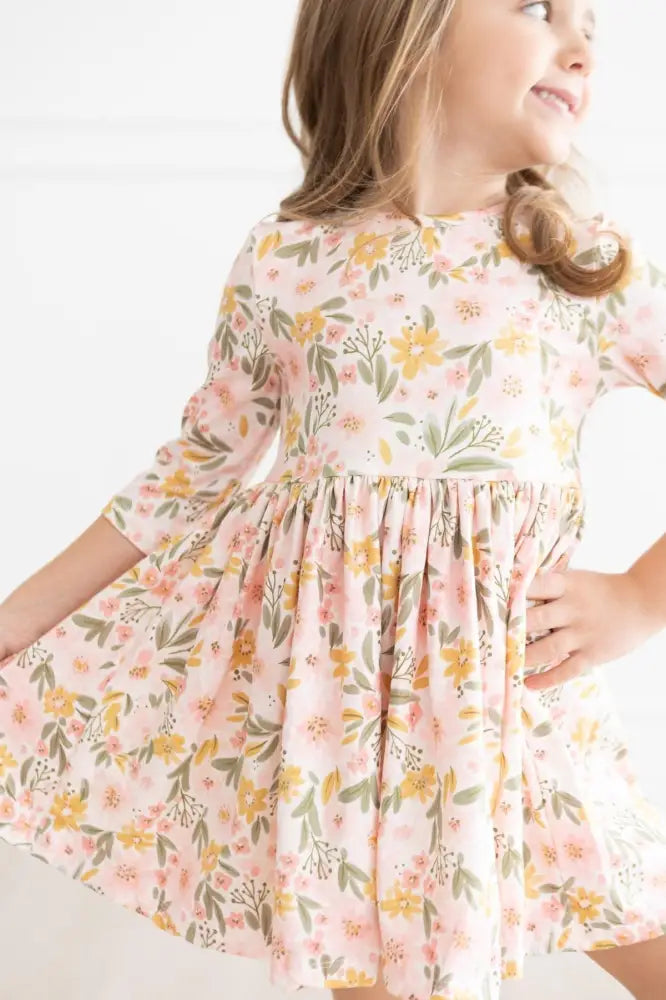 Pretty Peachy 3/4 Sleeve Pocket Twirl Dress - Twirl Pocket Dress 3/4