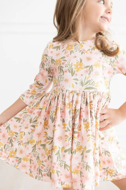 Pretty Peachy 3/4 Sleeve Pocket Twirl Dress - Twirl Pocket Dress 3/4