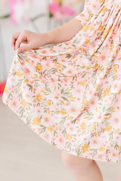 Pretty Peachy 3/4 Sleeve Pocket Twirl Dress - Twirl Pocket Dress 3/4