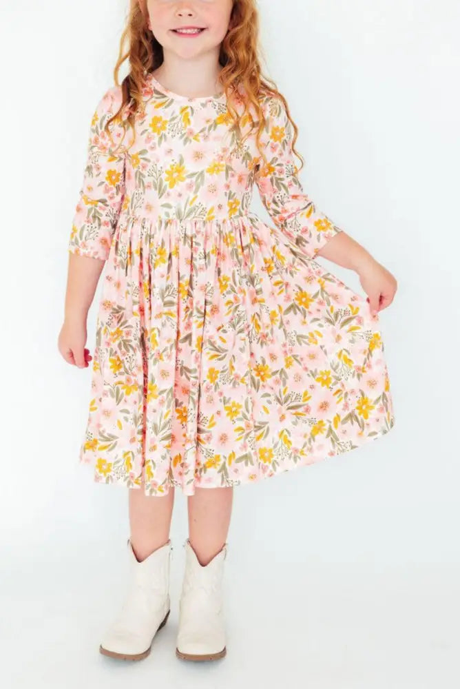 Pretty Peachy 3/4 Sleeve Pocket Twirl Dress - Twirl Pocket Dress 3/4