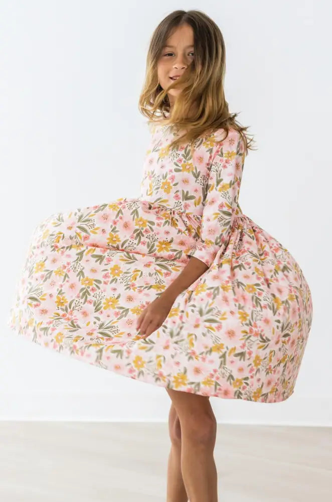 Pretty Peachy 3/4 Sleeve Pocket Twirl Dress - Twirl Pocket Dress 3/4
