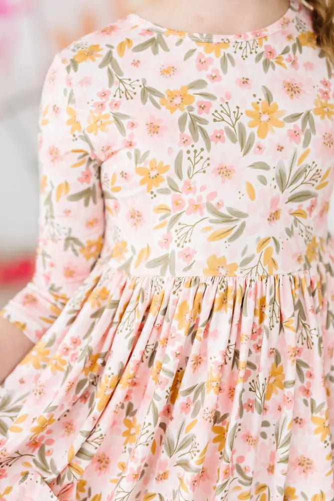 Pretty Peachy 3/4 Sleeve Pocket Twirl Dress - Twirl Pocket Dress 3/4