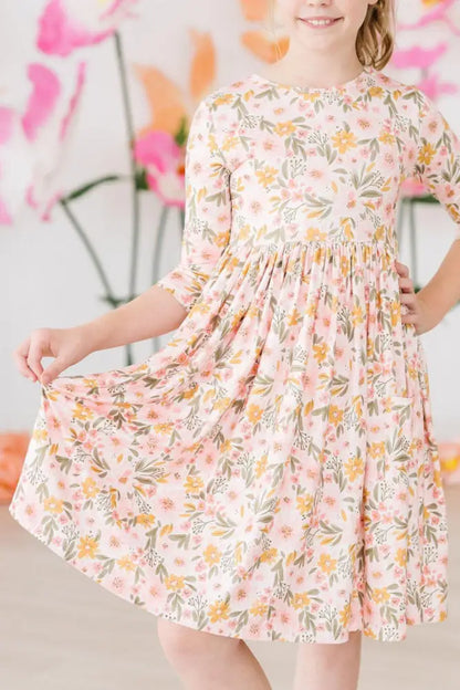 Pretty Peachy 3/4 Sleeve Pocket Twirl Dress - Twirl Pocket Dress 3/4