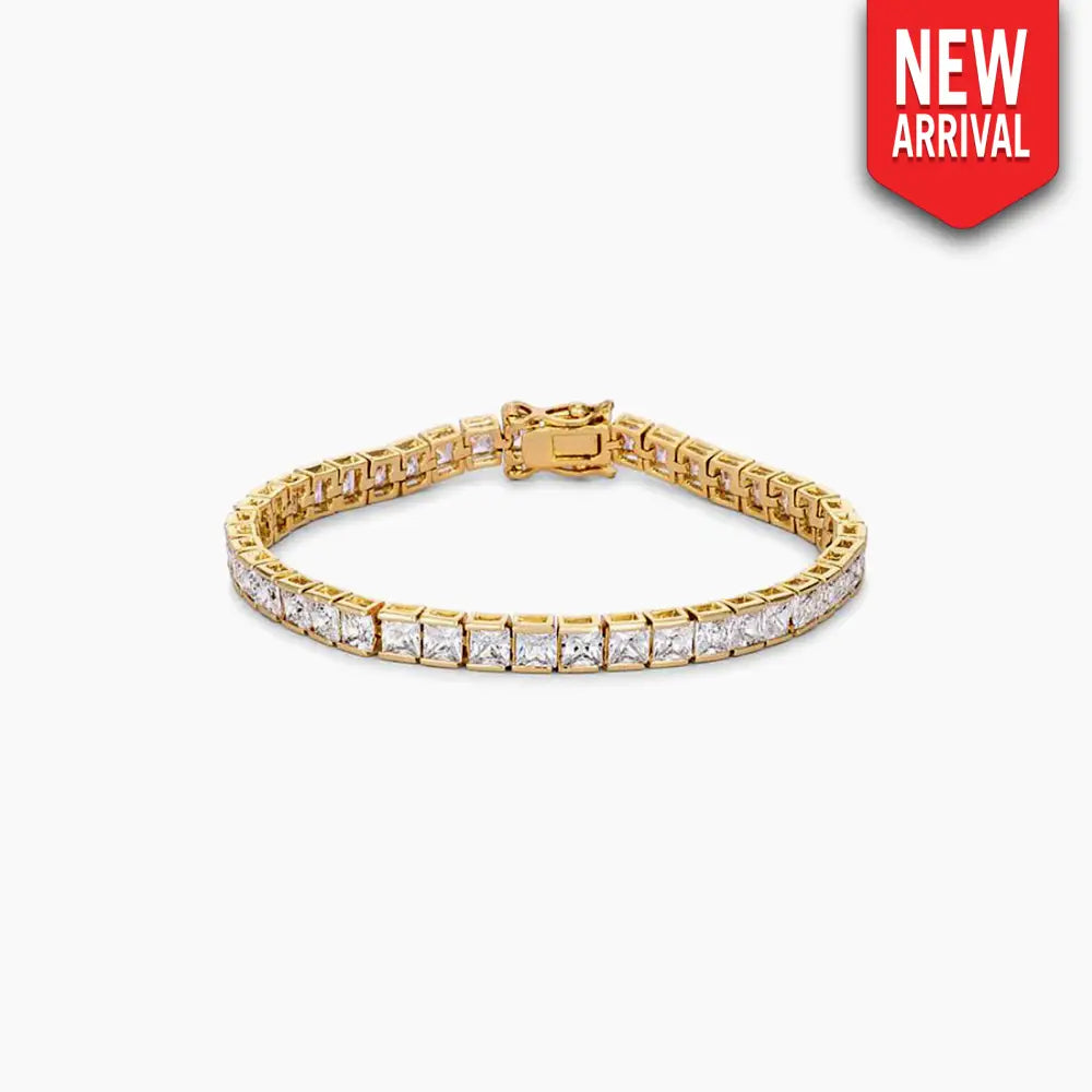 Princess Cut CZ Gold Tone Tennis Bracelet - Bracelets