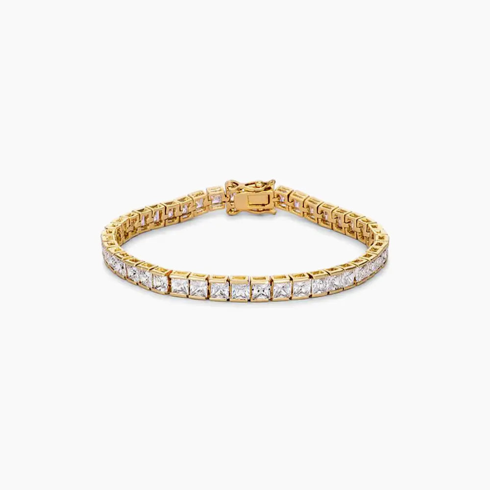 Princess Cut CZ Gold Tone Tennis Bracelet - Bracelets