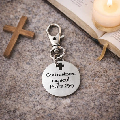 God Restores My Soul Psalm 23 3 Clip On Charm Stainless Steel Faith Charm Lobster Clasp Purse Charm Zipper Pull Bible