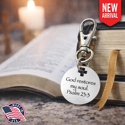 God Restores My Soul Psalm 23 3 Clip On Charm Stainless Steel Faith Charm Lobster Clasp Purse Charm Zipper Pull Bible