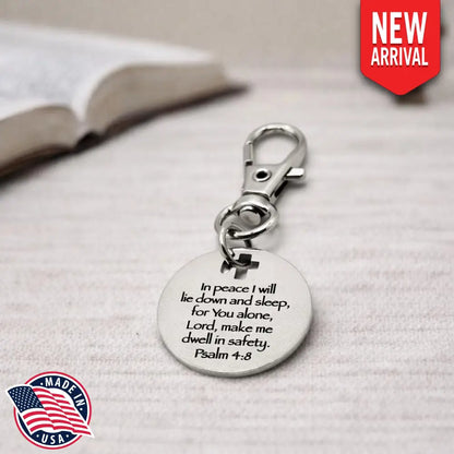 Psalm 4 8 Clip On Charm In Peace I Will Lie Down And Sleep Christian Scripture Faith Jewelry Lobster Clasp Gift