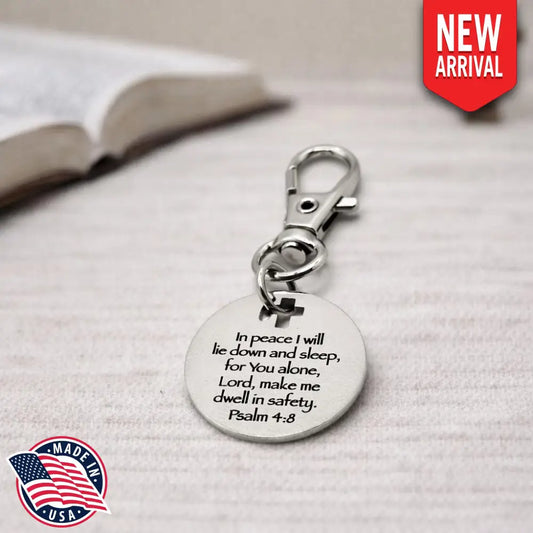 Psalm 4 8 Clip On Charm In Peace I Will Lie Down And Sleep Christian Scripture Faith Jewelry Lobster Clasp Gift