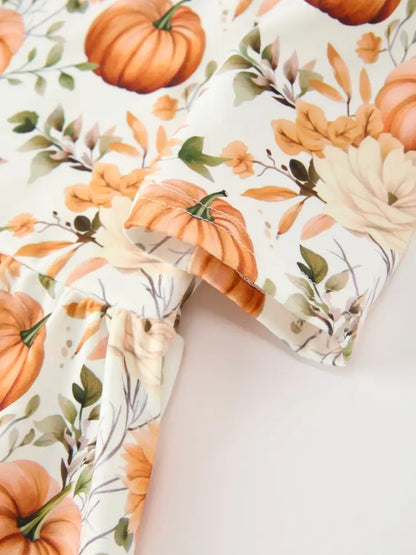 Fall Pumpkin Floral Girls Ruffle Hem Dress - Dress