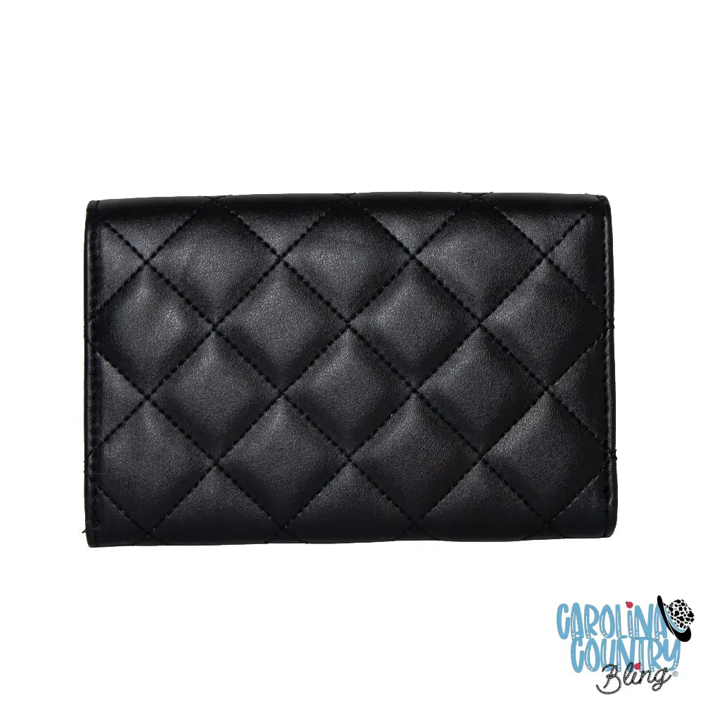 Women’s Fold Over Wallet Rectangle Quilted PU - Disney Signature D Logo Gold Enamel Clutch Snap Closure Wallets