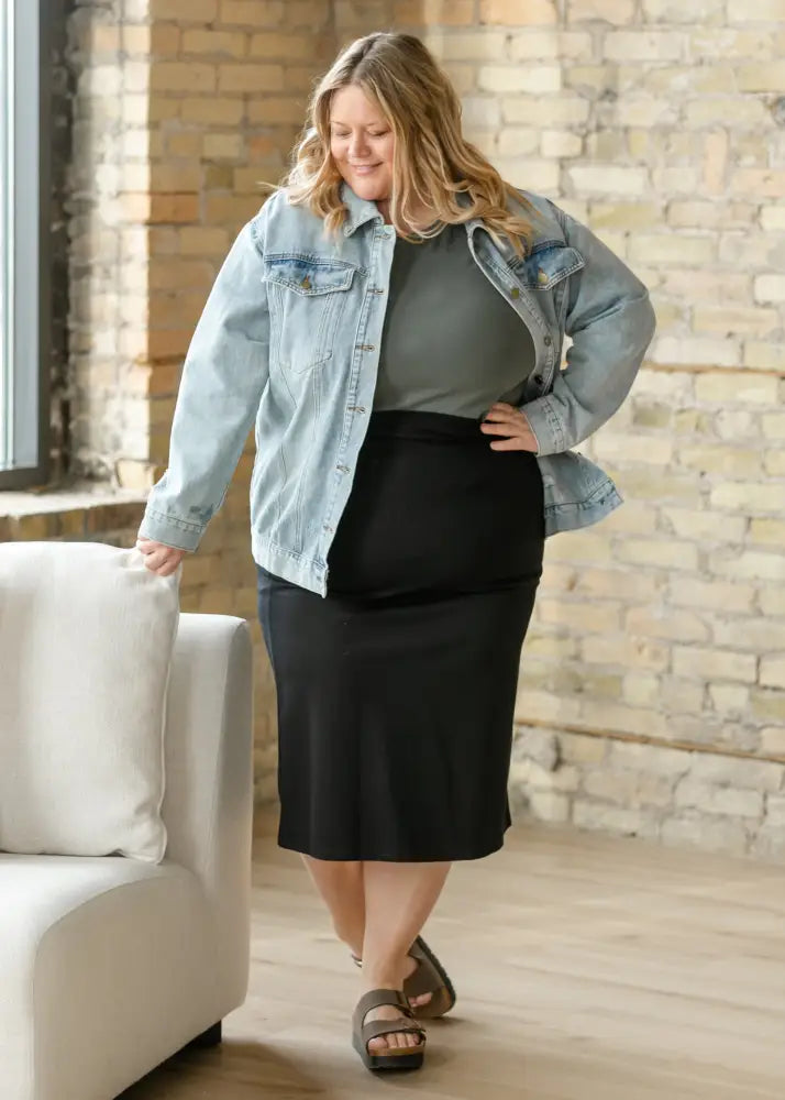 Quinn Black Knit Midi Skirt - 1XL - IC Skirts