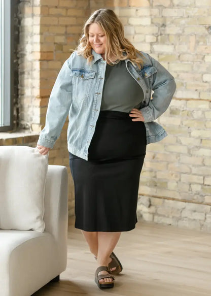 Quinn Black Knit Midi Skirt - 1XL - IC Skirts