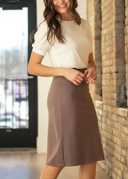 Quinn Deep Taupe Knit Midi Skirt - IC Skirts