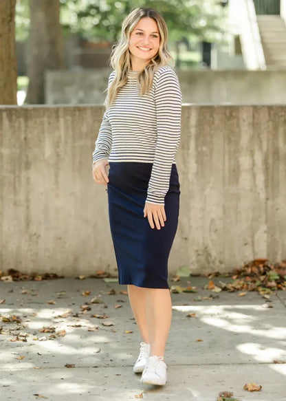 Quinn Navy Knit Midi Skirt - XS - IC Skirts