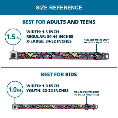 BD Wings Logo CLOSE-UP Full Color Black Silver Seatbelt Belt - Hearts Black/Multi Color Webbing Seatbelt Belts