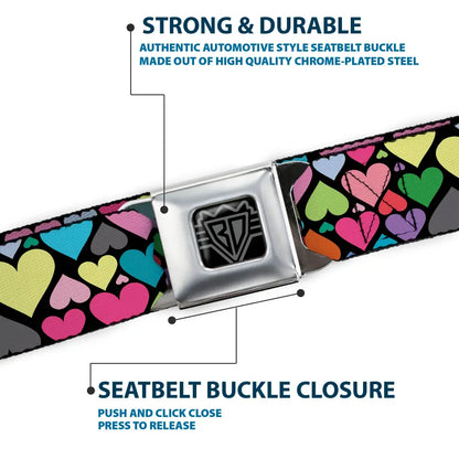 BD Wings Logo CLOSE-UP Full Color Black Silver Seatbelt Belt - Hearts Black/Multi Color Webbing Seatbelt Belts