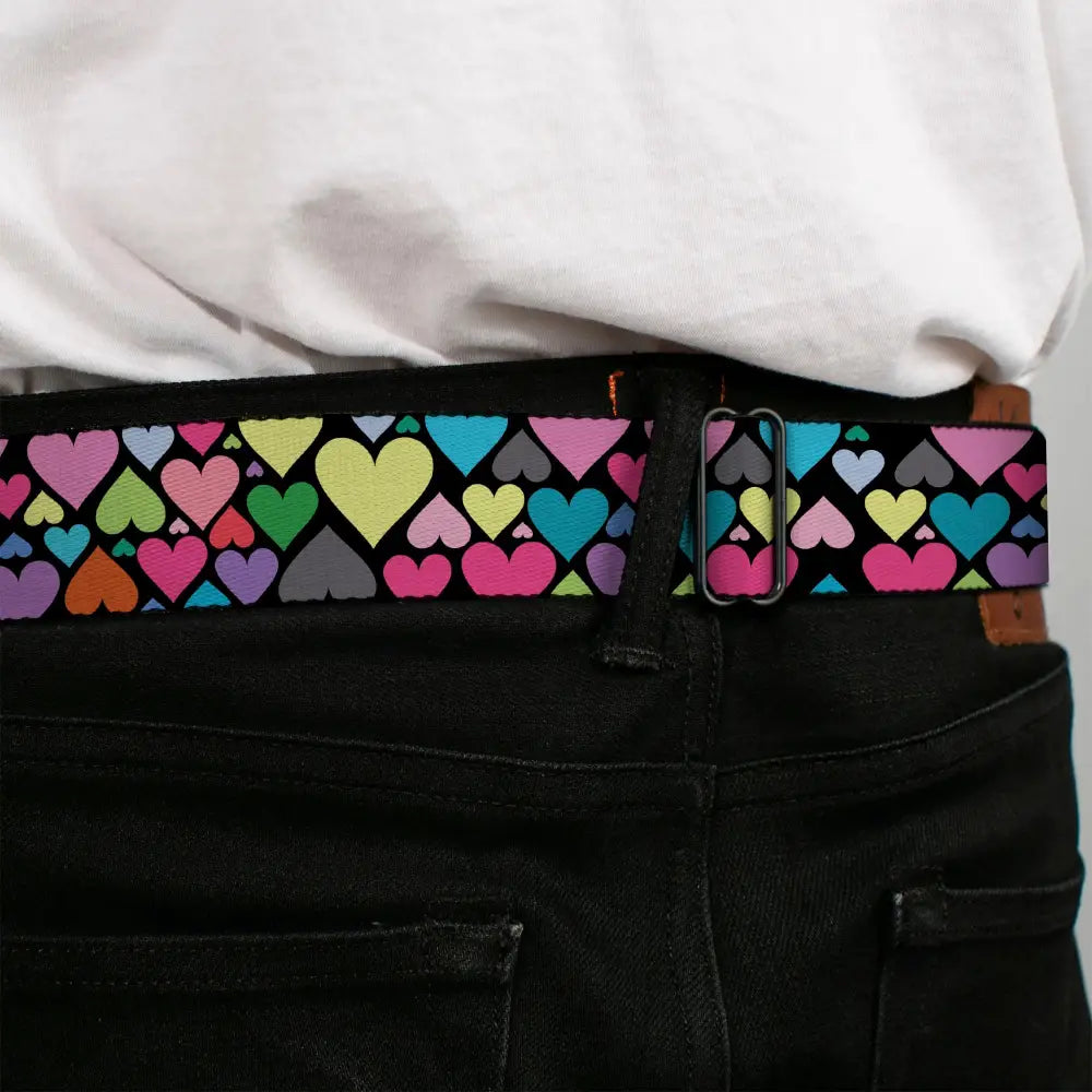 BD Wings Logo CLOSE-UP Full Color Black Silver Seatbelt Belt - Hearts Black/Multi Color Webbing Seatbelt Belts