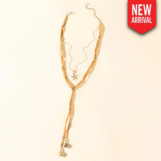 Myra Ranchlight Star Leather Necklace in Saddle Tan - Saddle Tan - JEWELLRY