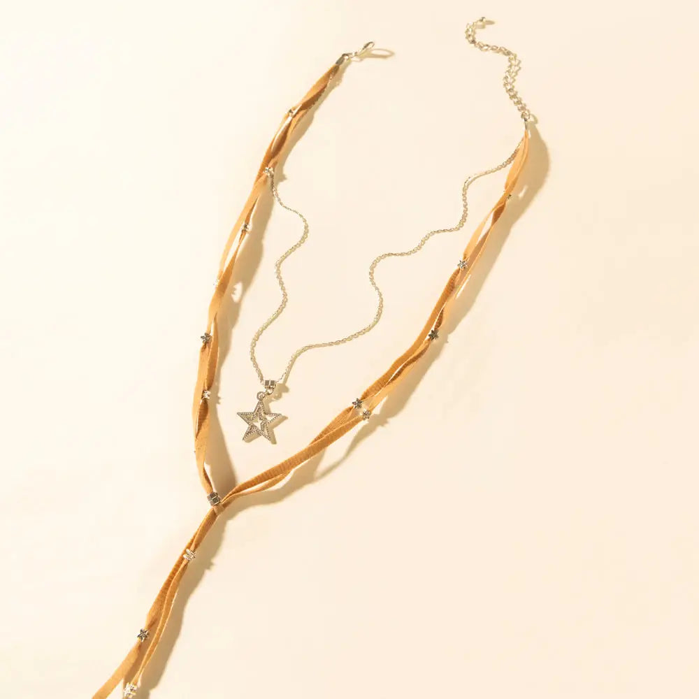 Myra Ranchlight Star Leather Necklace in Saddle Tan - Saddle Tan - JEWELLRY