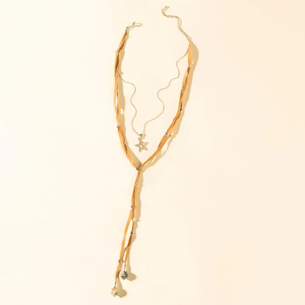 Myra Ranchlight Star Leather Necklace in Saddle Tan - Saddle Tan - JEWELLRY