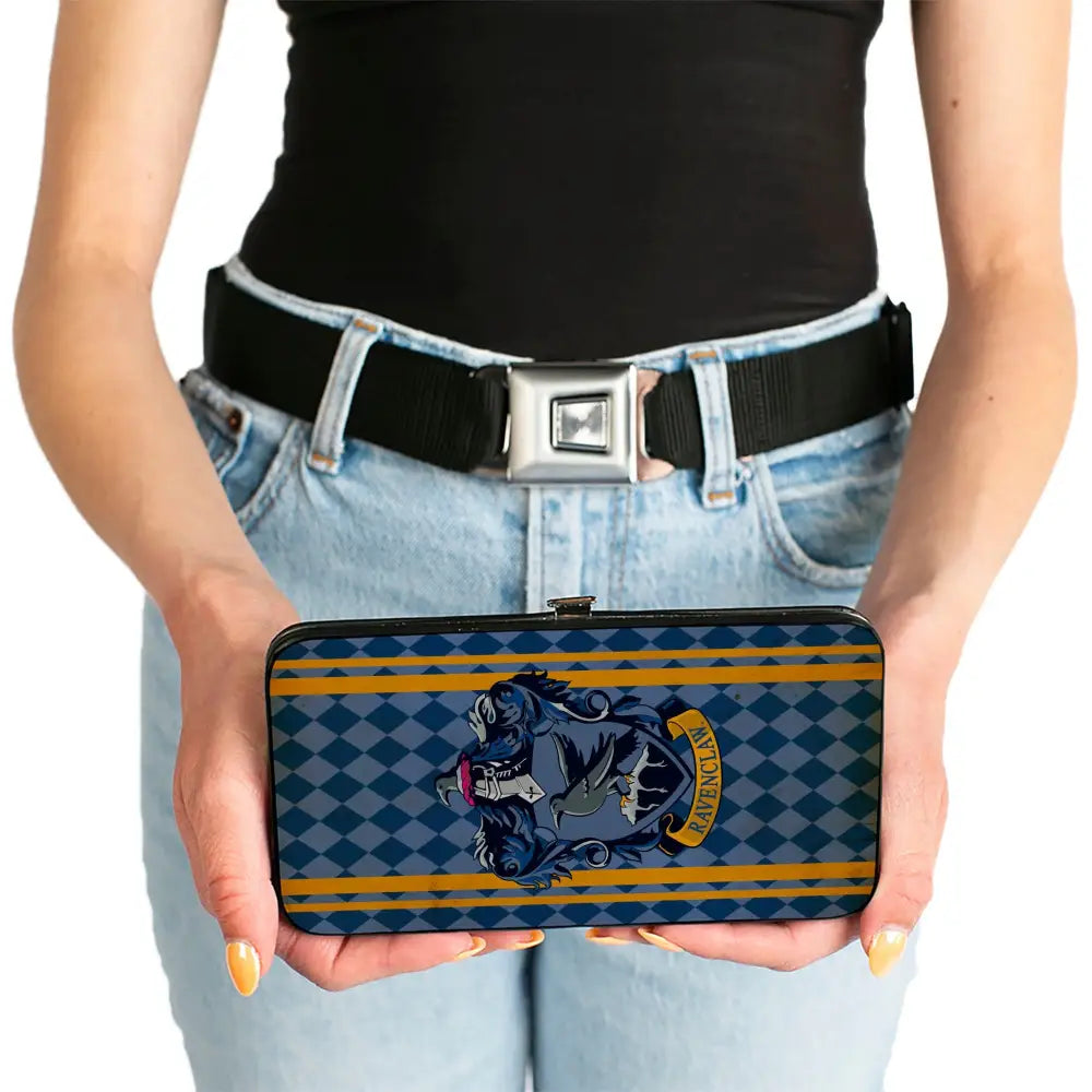 Hinged Wallet - RAVENCLAW Crest Stripes Diamonds Blues Gold Hinged Wallets
