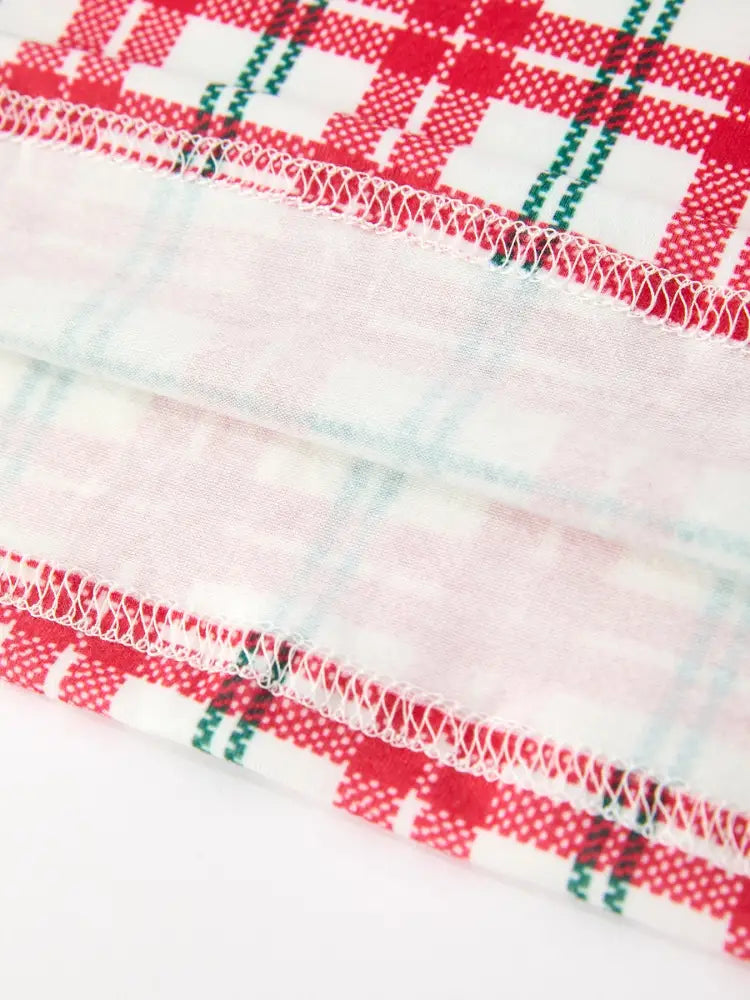 Red Christmas Plaid Wreath Embroidered Girl Dress - Dress