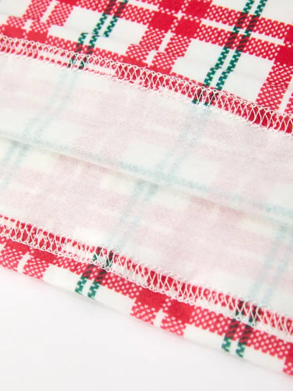 Red Christmas Plaid Wreath Embroidered Girl Dress - Dress