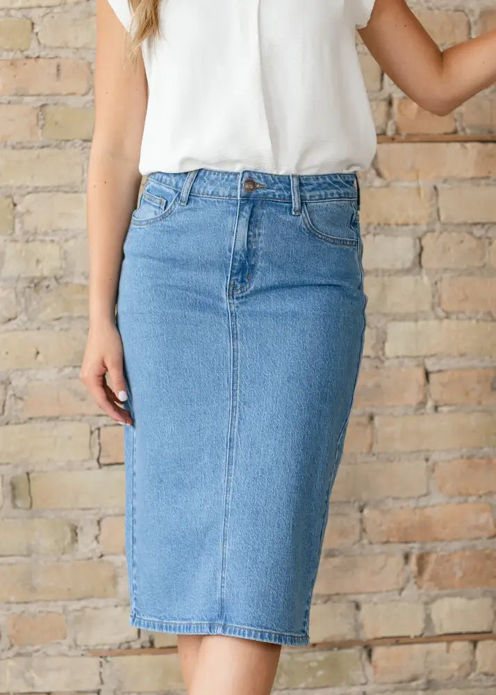 Remi Denim Classic Wash Midi Skirt IC Skirts