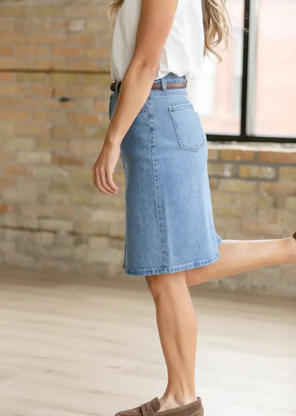 Remi Denim Classic Wash Midi Skirt IC Skirts
