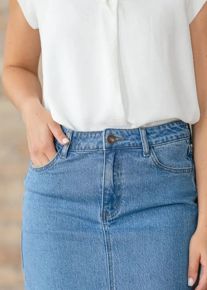 Remi Denim Classic Wash Midi Skirt IC Skirts