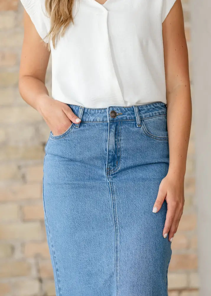 Remi Denim Classic Wash Midi Skirt IC Skirts