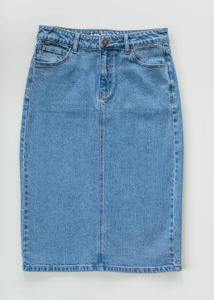 Remi Denim Classic Wash Midi Skirt IC Skirts