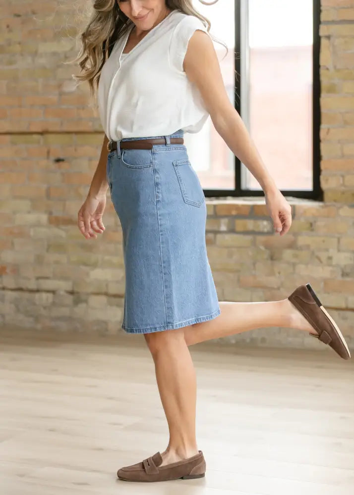 Remi Denim Classic Wash Midi Skirt IC Skirts