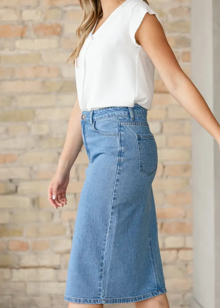 Remi Denim Classic Wash Midi Skirt IC Skirts