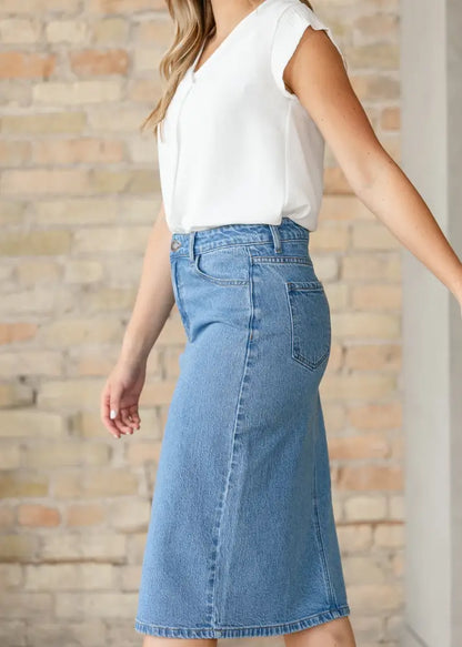 Remi Denim Classic Wash Midi Skirt IC Skirts