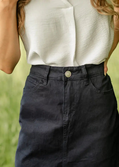 Remi Navy Denim Midi Skirt - IC Skirts