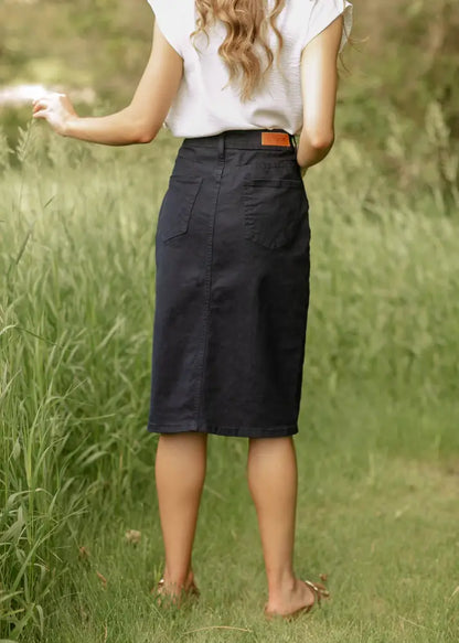 Remi Navy Denim Midi Skirt - IC Skirts
