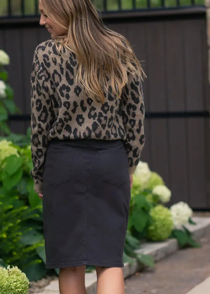 Remi Onyx Black Denim Midi Skirt - IC Skirts