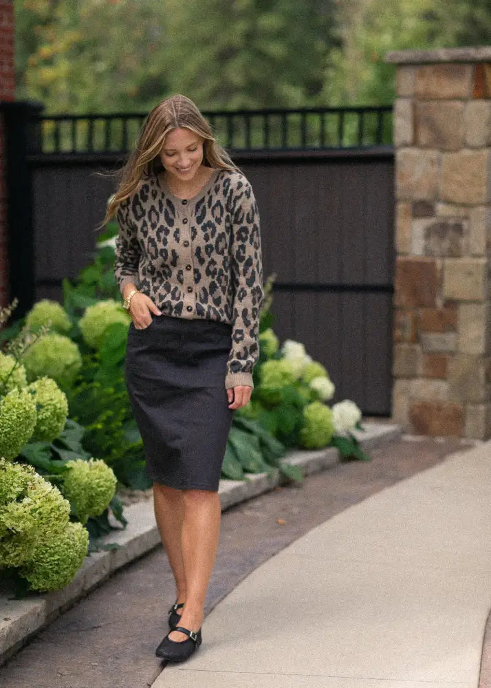 Remi Onyx Black Denim Midi Skirt - IC Skirts