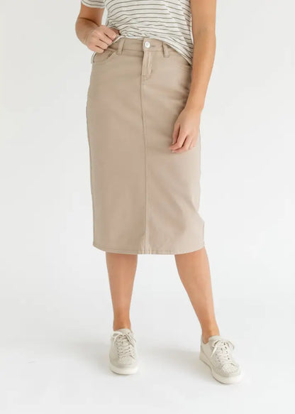 Remi Simply Taupe Denim Midi Skirt - 29’’ / 2 - IC Skirts